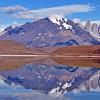 Panoramic of Torres del Paine from across lake Sarmiento
